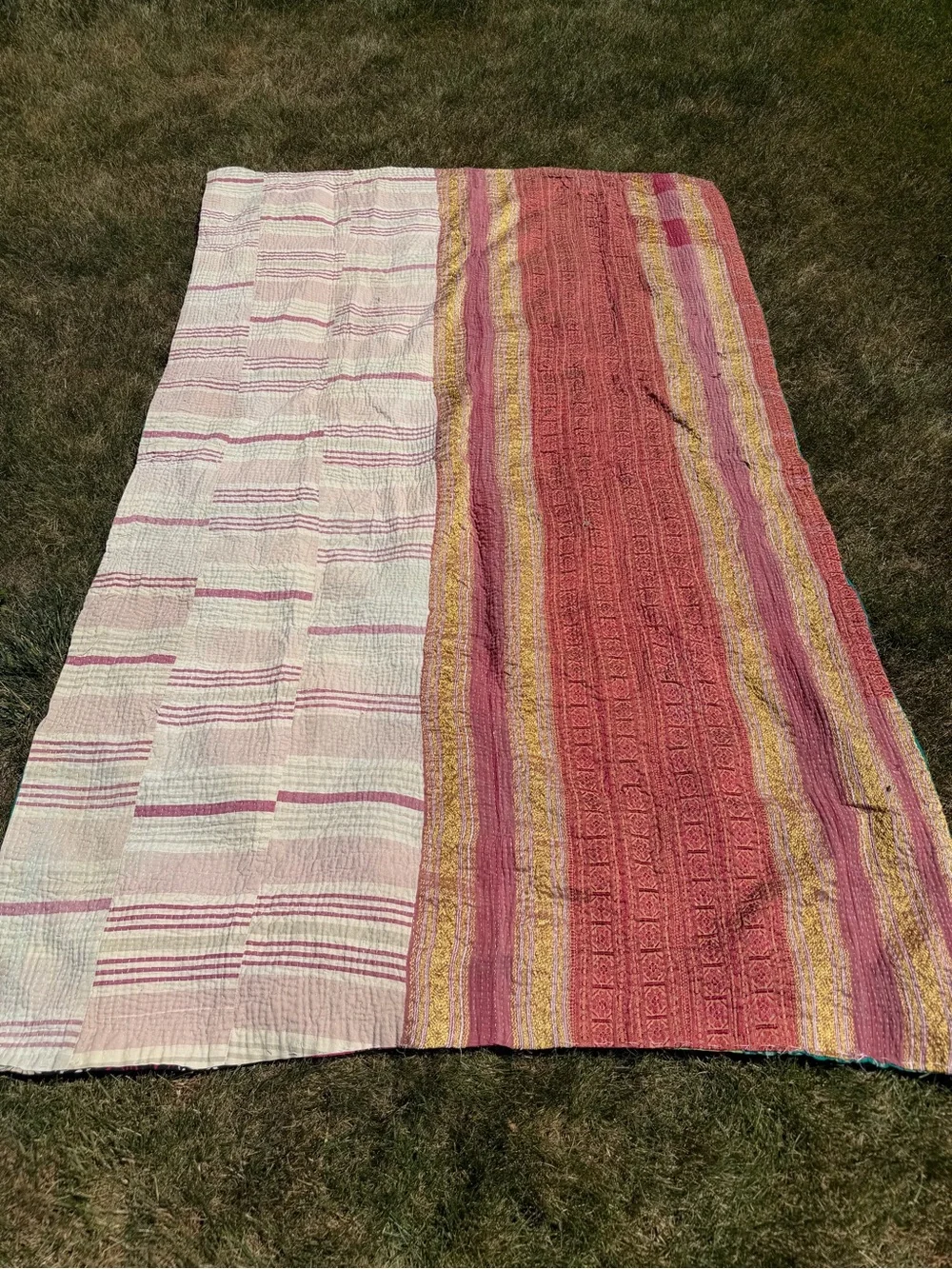 Vintage Handmade Indian Kantha Quilt Blanket Reversible Patchwork